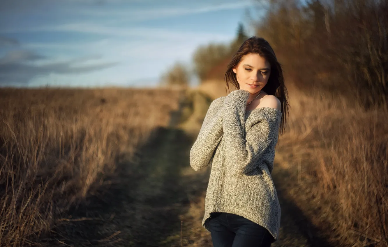 Photo wallpaper road, girl, nature