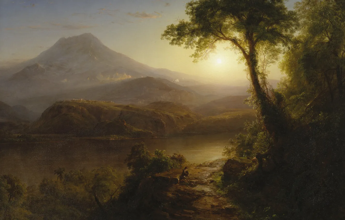 Photo wallpaper mountains, nature, tree, picture, Frederic Edwin Church, The landscape in the Tropics