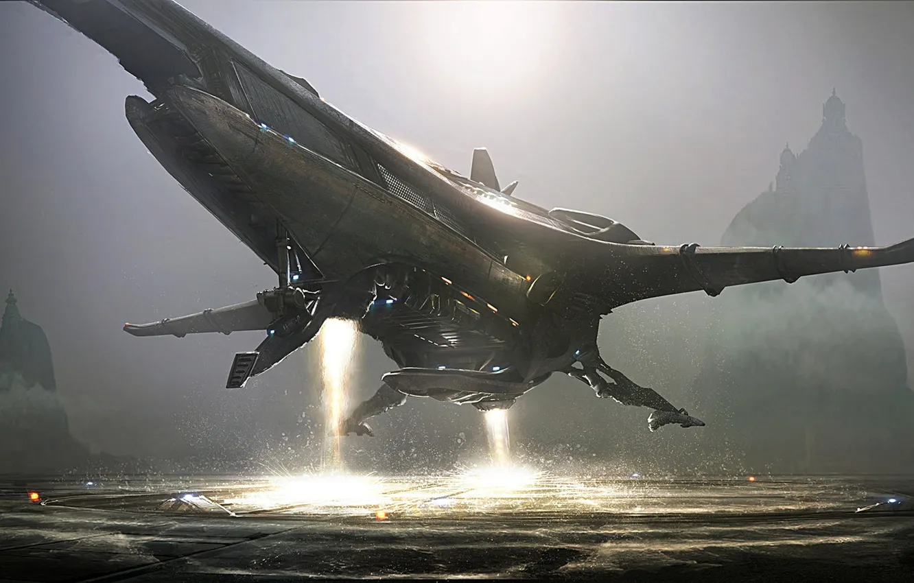 Photo wallpaper lights, start, spaceship