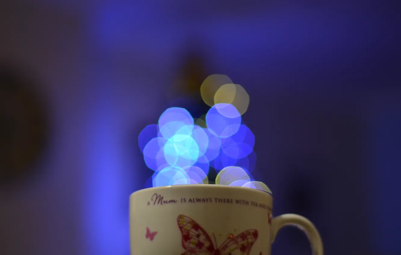 Photo wallpaper lights, background, mug, bokeh