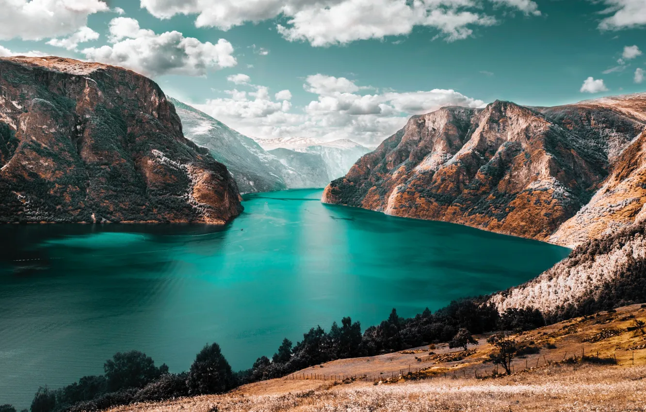 Photo wallpaper sea, mountains, the fjord