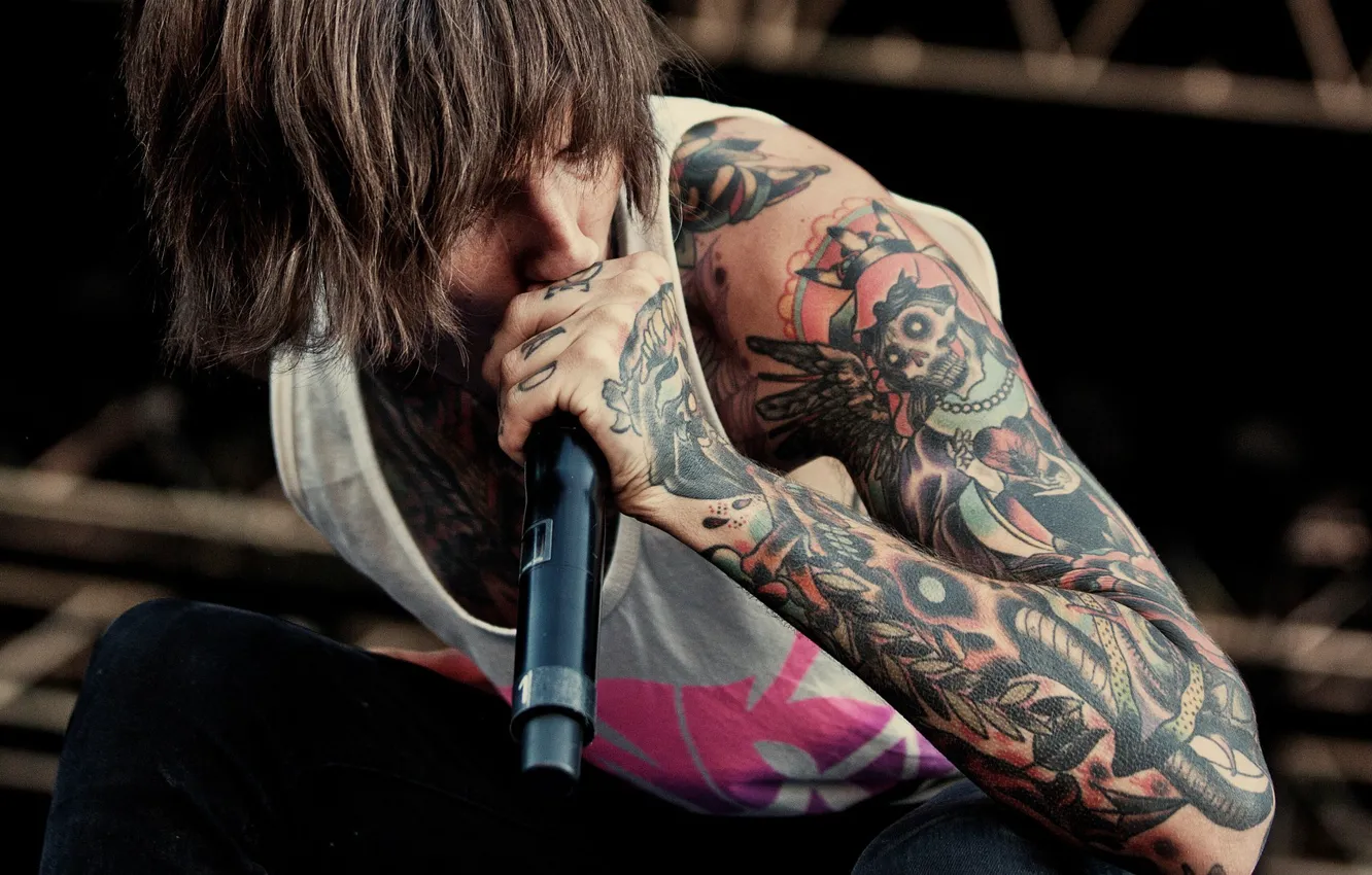 Photo wallpaper tattoo, BMTH, drop dead, Bring Me The Horizon, Oliver Sykes, vocalist