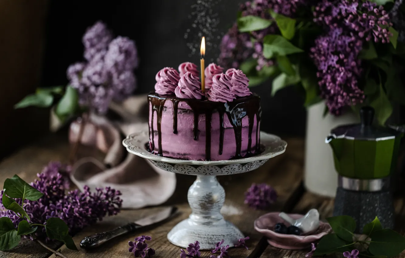 Photo wallpaper cake, decoration, lilac, chocolate, Karina Klachuk