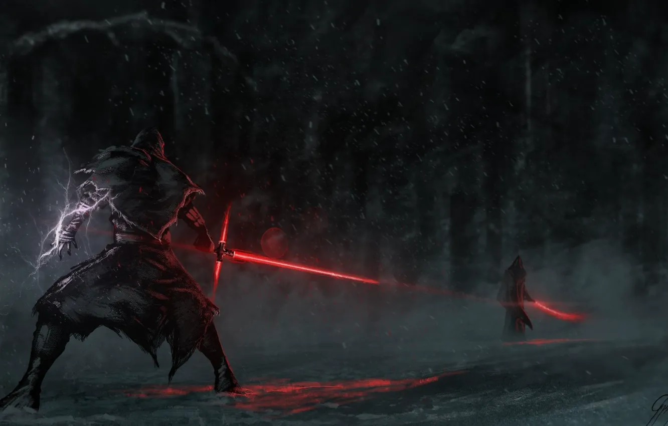 Photo wallpaper Star Wars, the fight, laser sword, Kylo Ren