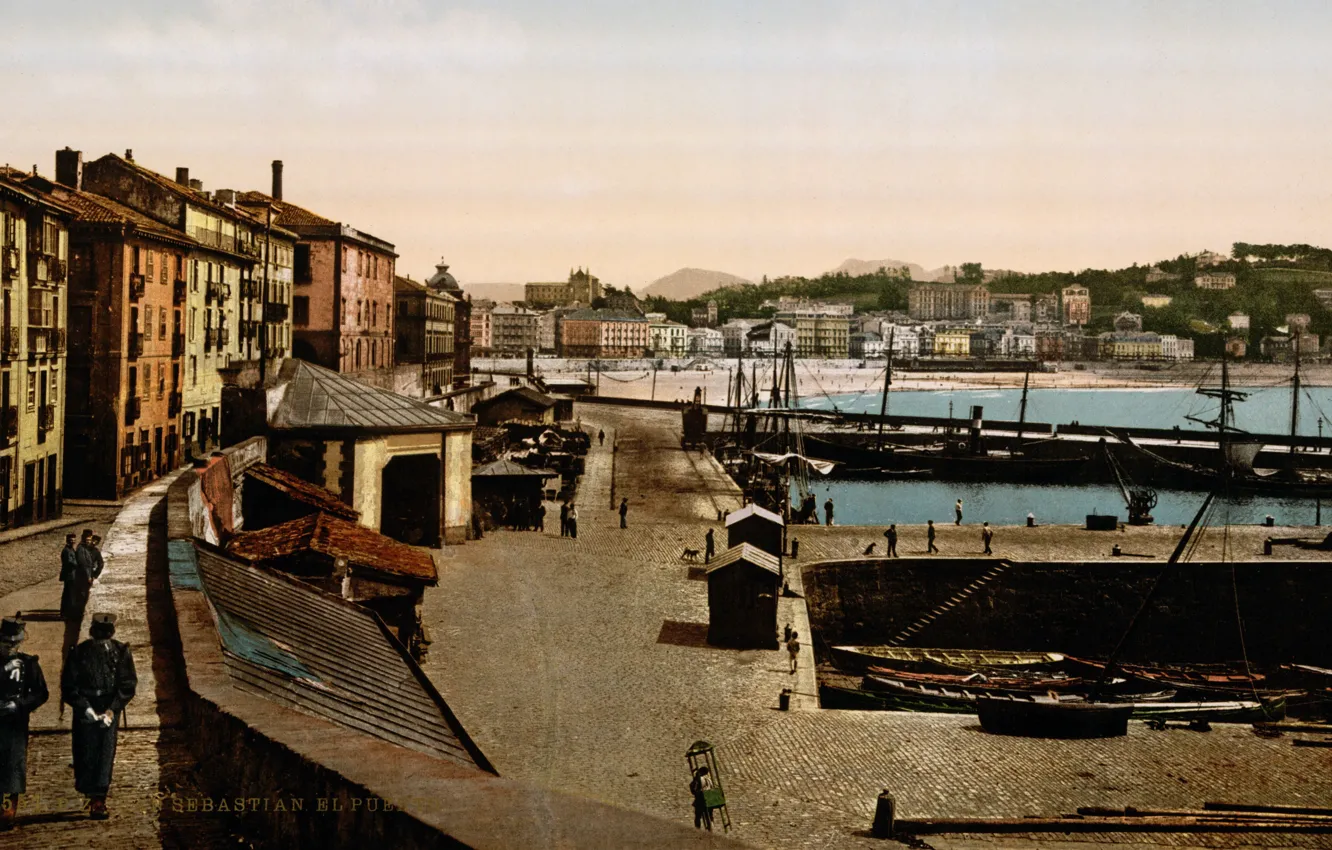Photo wallpaper home, port, old photo, Spain, old town, Spain, Basque Country, Basque Country