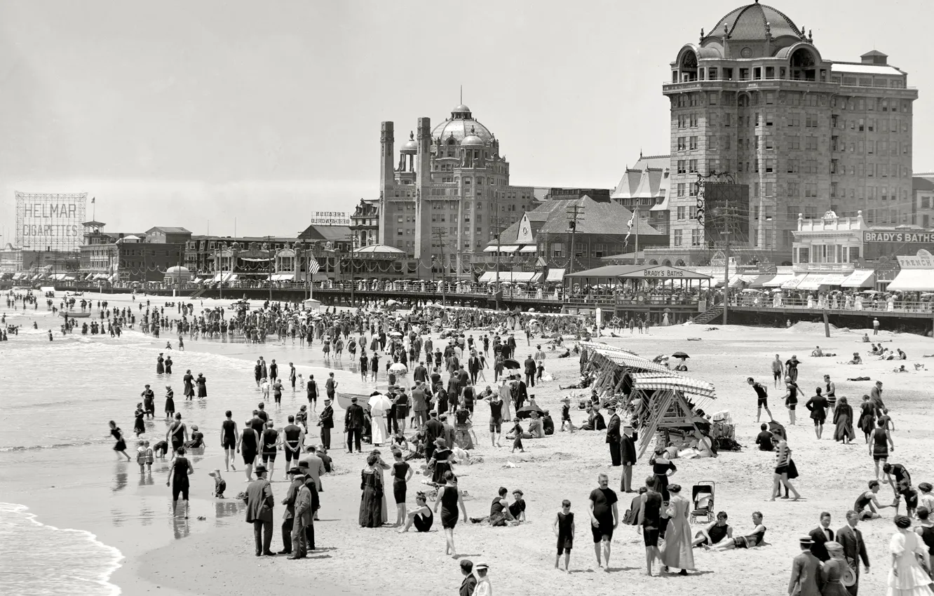 Photo wallpaper sea, beach, retro, people, shore, USA, 1915 year