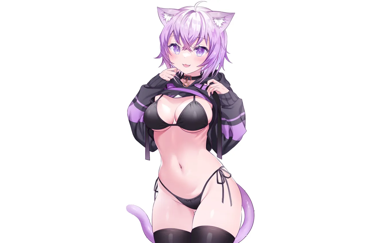 Photo wallpaper girl, sexy, pussy, nothing, anime, cat, tail, pretty