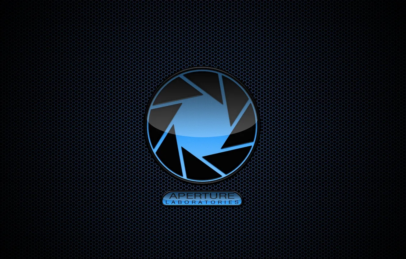 Photo wallpaper logo, grille, portal, game, Aperture Laboratories, Steam, blue background