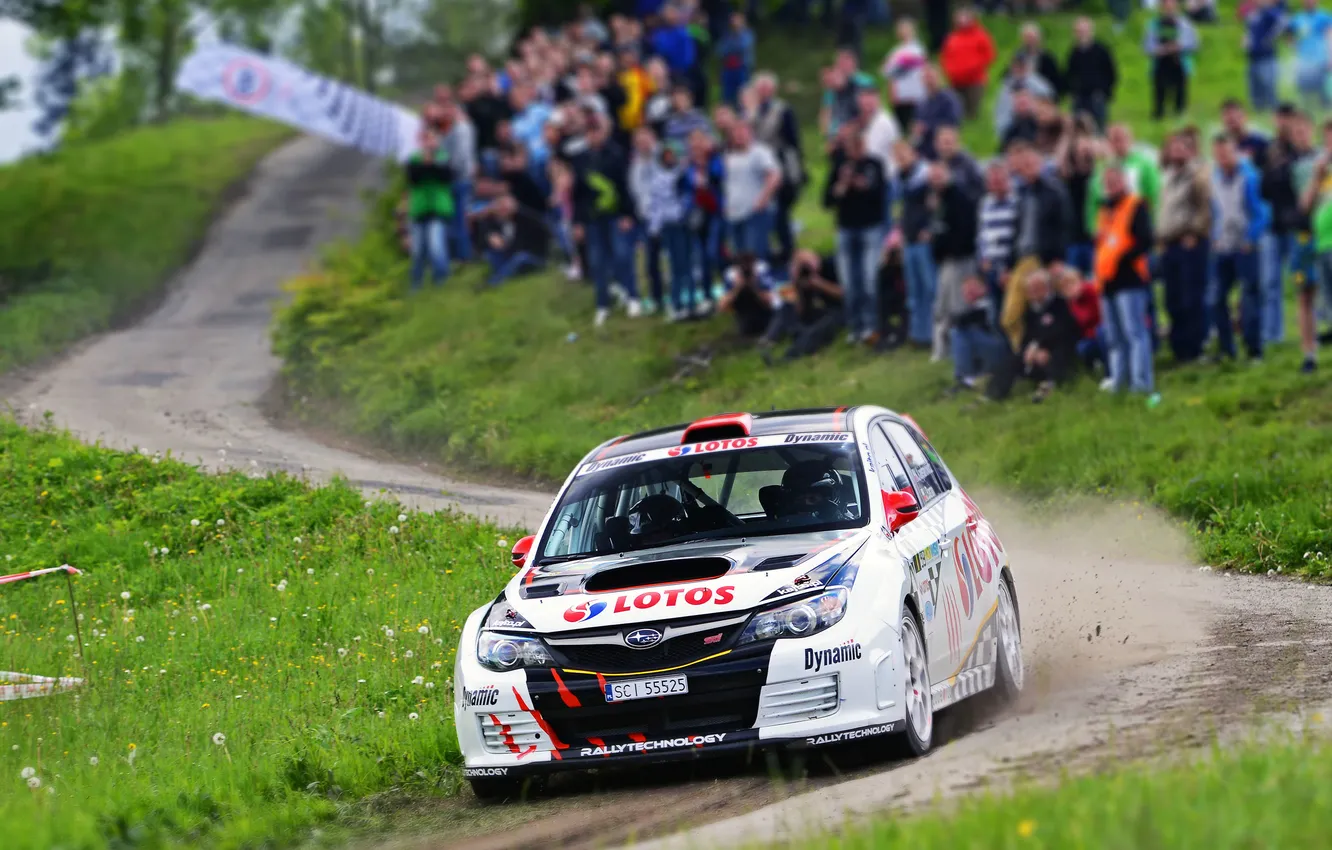 Photo wallpaper road, machine, lights, people, Subaru, Impreza, day, The hood