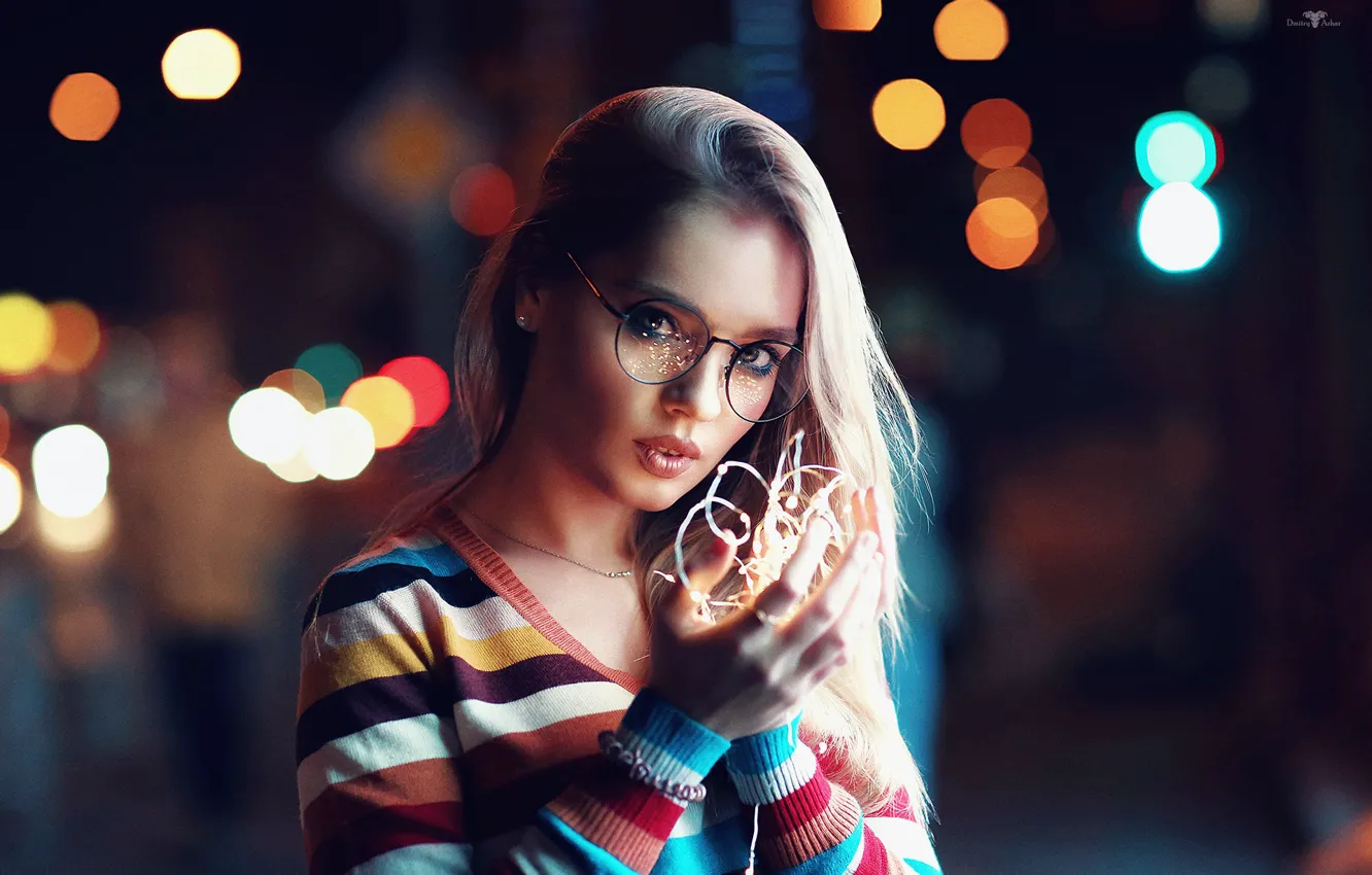 Photo wallpaper girl, lights, glasses, Katerina, Dmitry Arhar