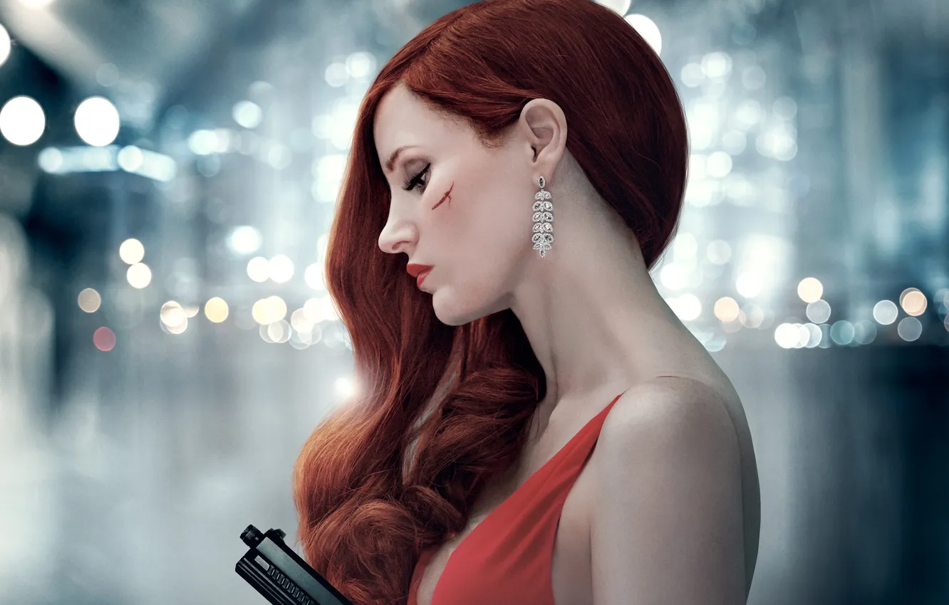 Photo wallpaper girl, gun, action, poster, Jessica Chastain, Jessica Chastain, Ava, Agent Eve