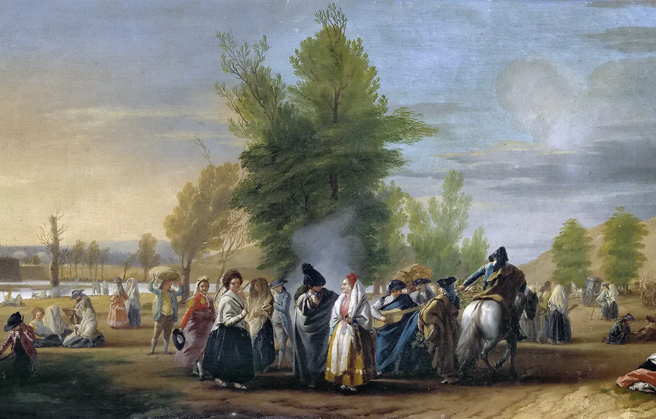 Photo wallpaper river, hills, people, picture, walk, genre, Jose of the Castle, The Meadow Of San Isidro