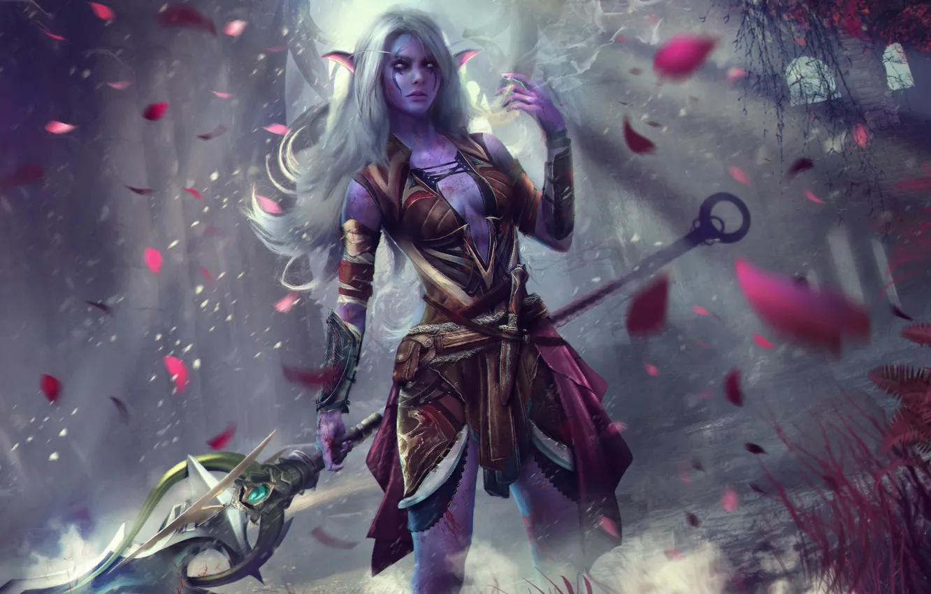 Photo wallpaper fantasy, Blizzard, Night Elf, warcraft, wow, art, elf, Characters