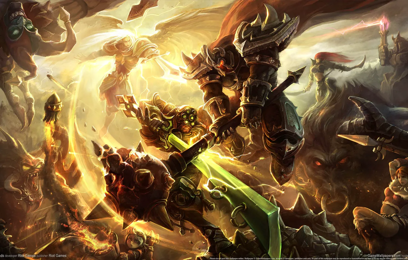 Photo wallpaper weapons, magic, wings, monster, armor, battle, League of Legends