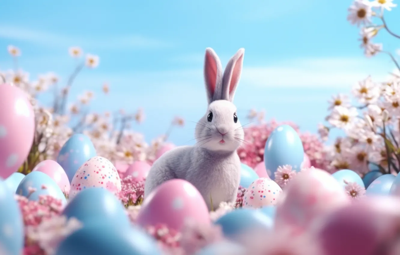 Photo wallpaper look, holiday, hare, eggs, spring, rabbit, Easter, face