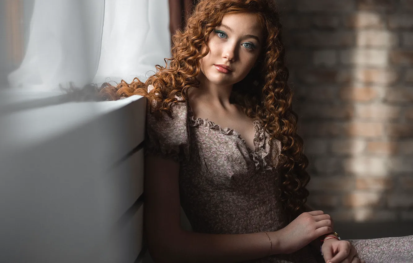 Photo wallpaper look, pose, model, portrait, makeup, dress, hairstyle, brown hair