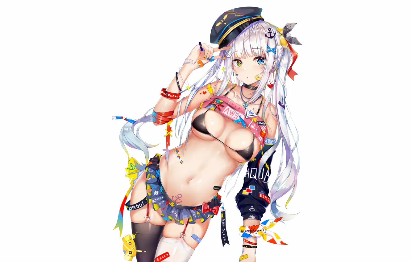 Photo wallpaper girl, sexy, cleavage, blouse, thighhighs, long hair, boobs, anime