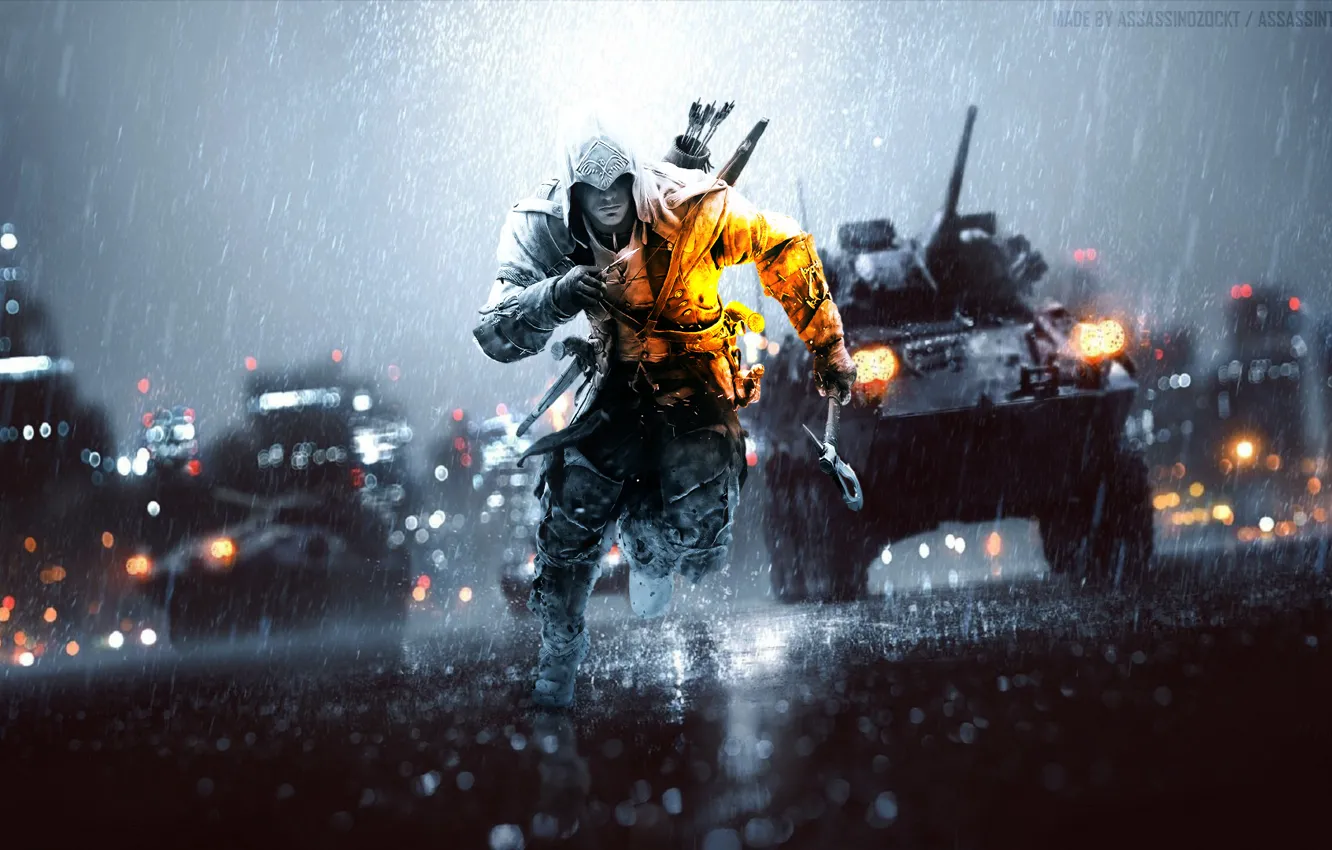Photo wallpaper battlefield, killer, Connor, assassins creed 3