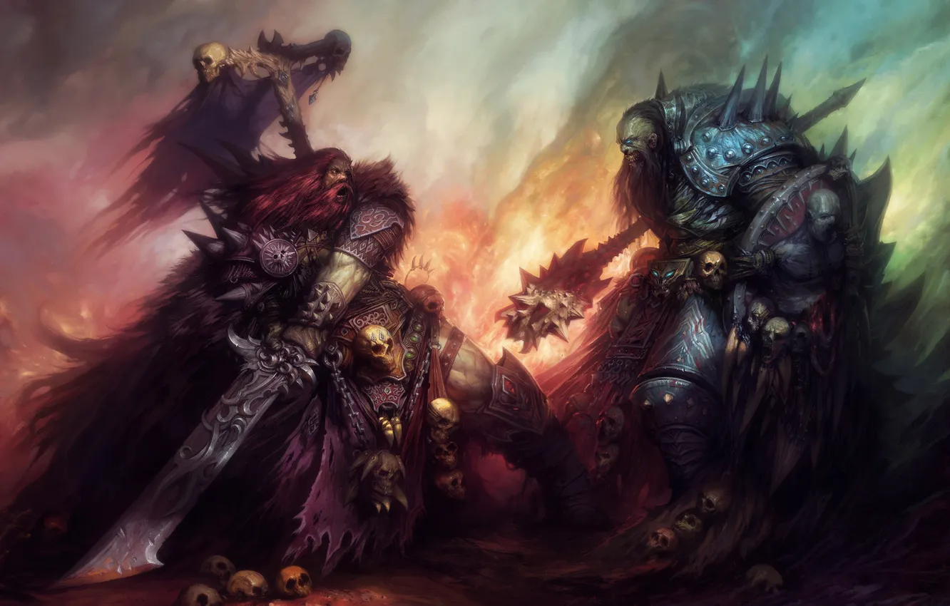 Photo wallpaper lights, weapons, skull, monster, sword, warrior, art, battle