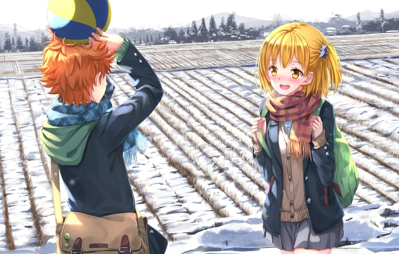 Photo wallpaper girl, joy, the ball, anime, art, form, guy, students