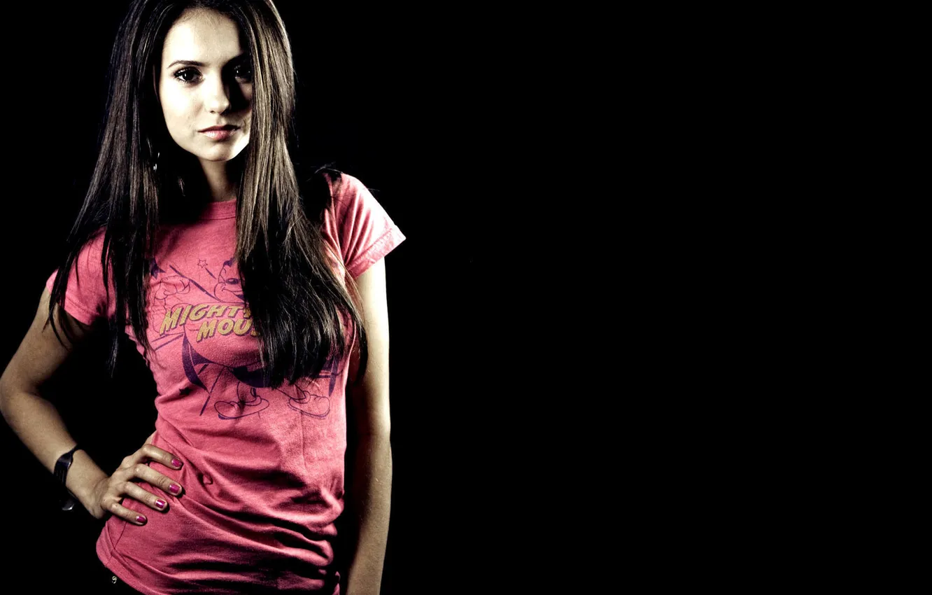 Photo wallpaper girl, actress, brunette, black background, Nina Dobrev