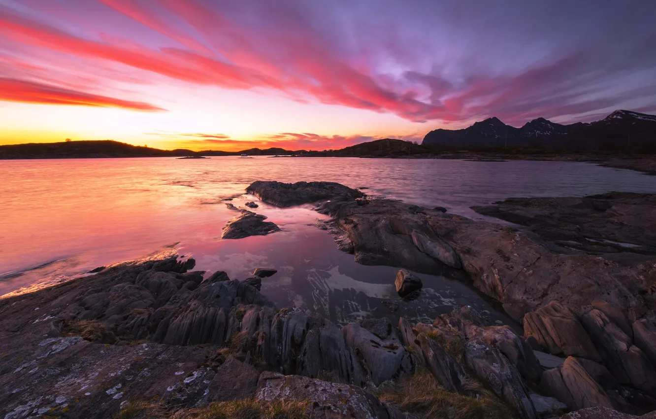 Photo wallpaper sea, rocks, dawn, coast