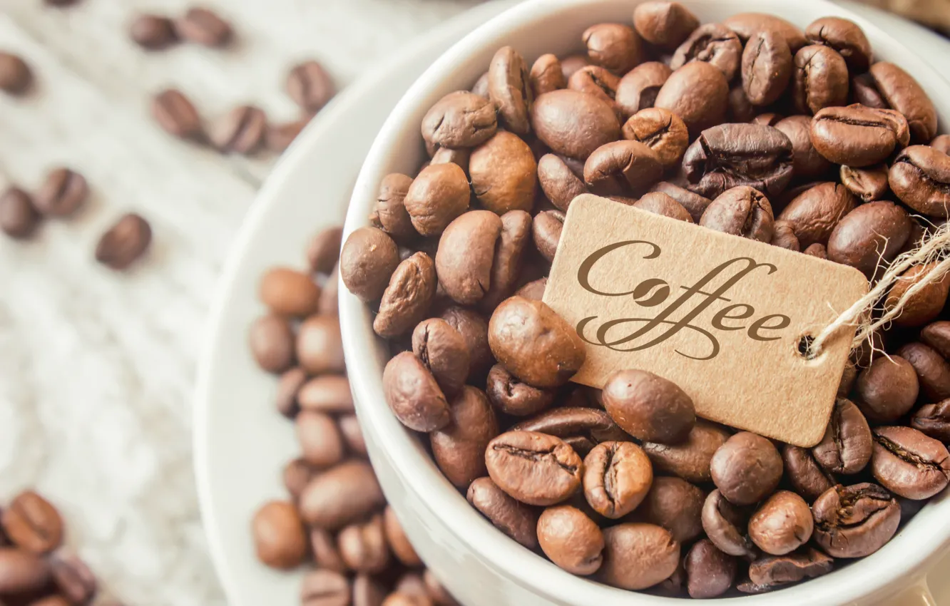 Photo wallpaper coffee, grain, Cup, coffee beans