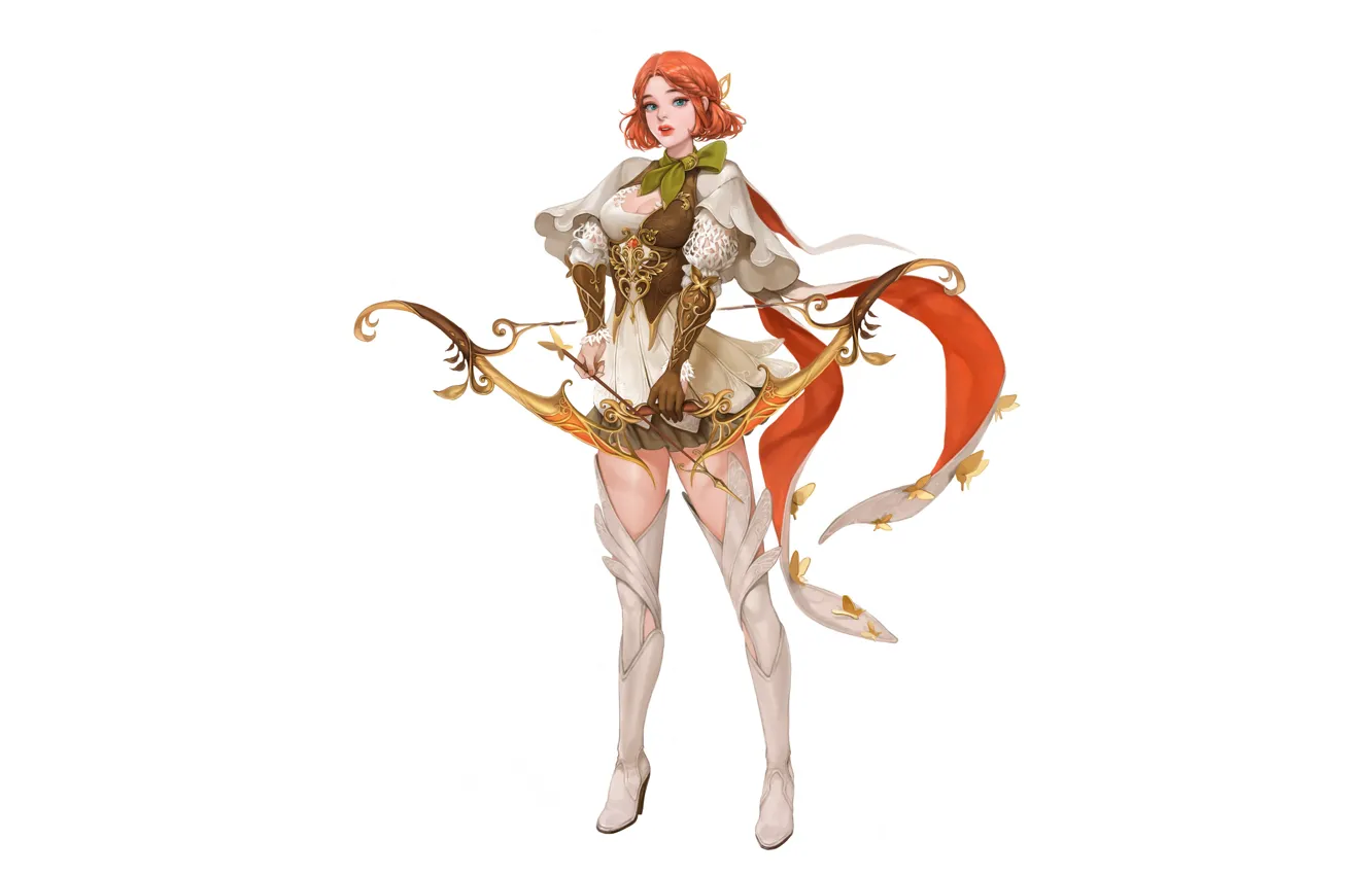 Photo wallpaper red, girl, fantasy, style, art, bow, Arrow, Minimalism