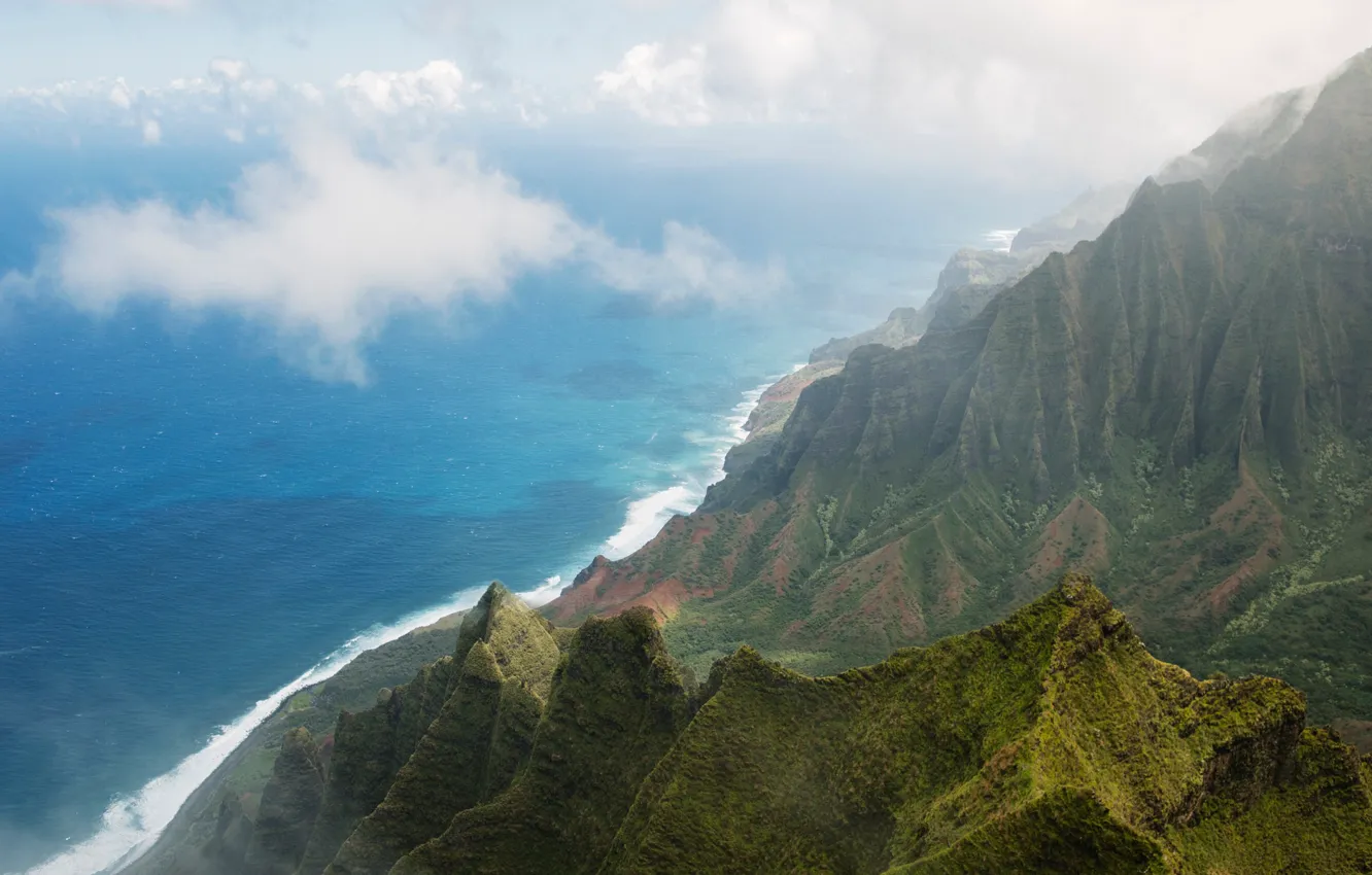 Photo wallpaper beach, the sky, clouds, mountains, Hawaii
