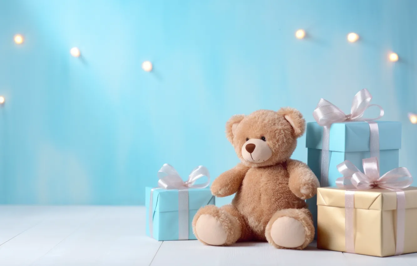 Photo wallpaper wall, birthday, holiday, box, gift, blue, toy, new year