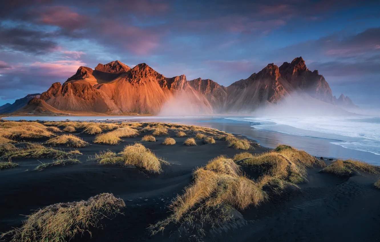Photo wallpaper mountains, shore, Iceland