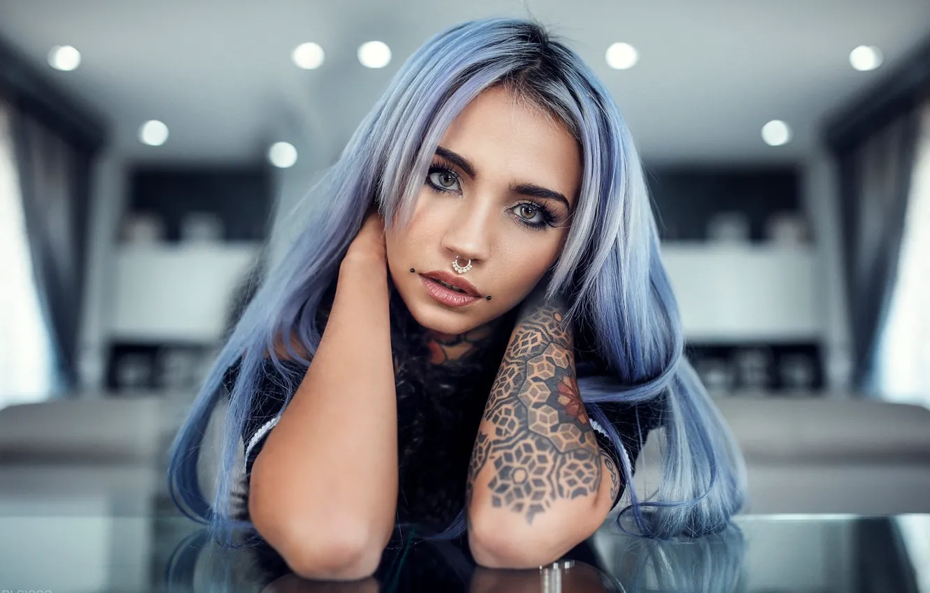 Photo wallpaper lies, Beautiful Girl, beautiful hair, Alessandro Di Cicco, piercing in the nose, tattoo on left …