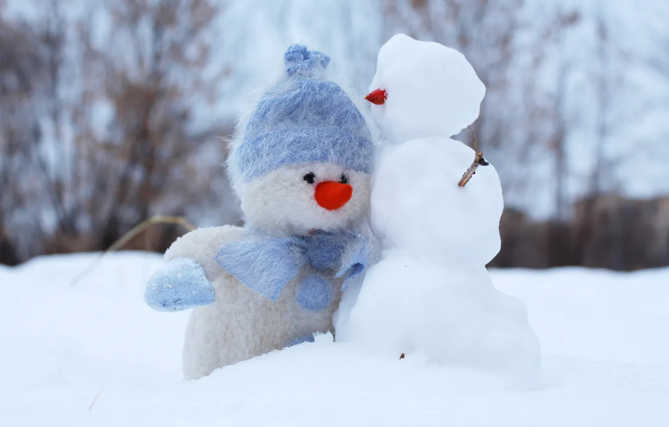 Photo wallpaper winter, snow, toy, snowman, cold