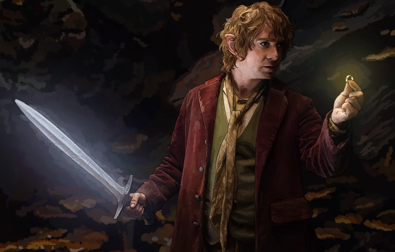 Photo wallpaper figure, the one ring, sting, artwork, The hobbit, The Hobbit, Bilbo Baggins