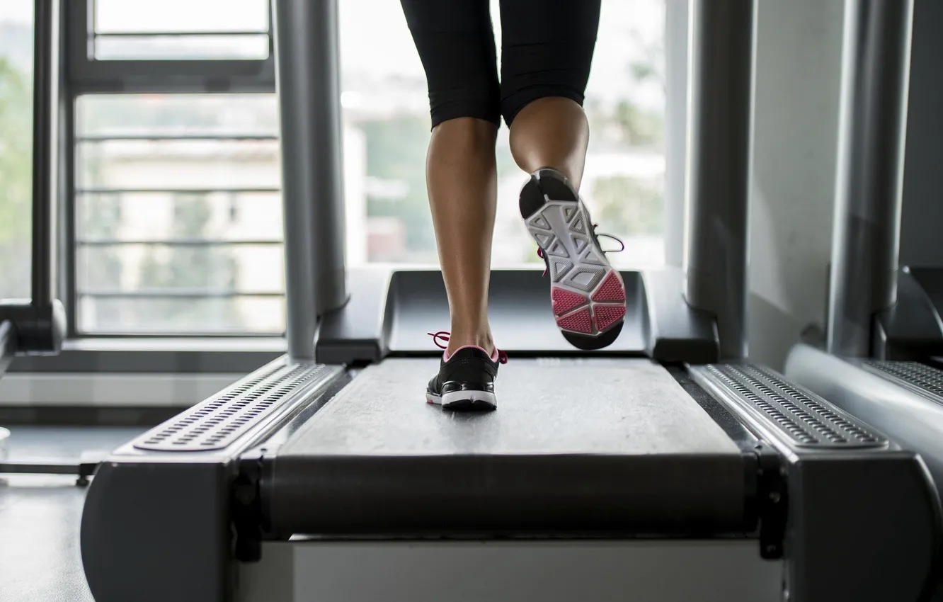 Photo wallpaper legs, woman, fitness, treadmill