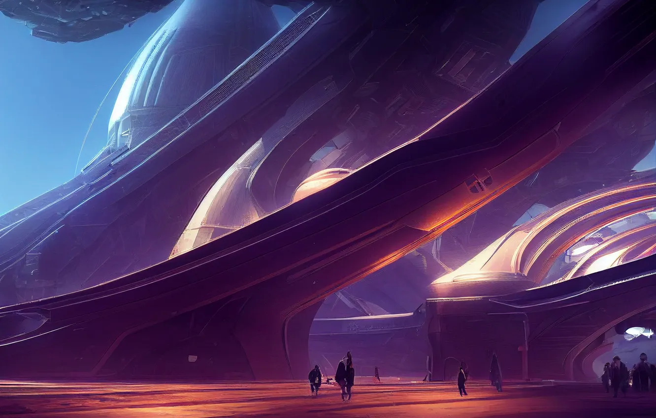Photo wallpaper fantasy art, Concept Art, spaceport, AI Art