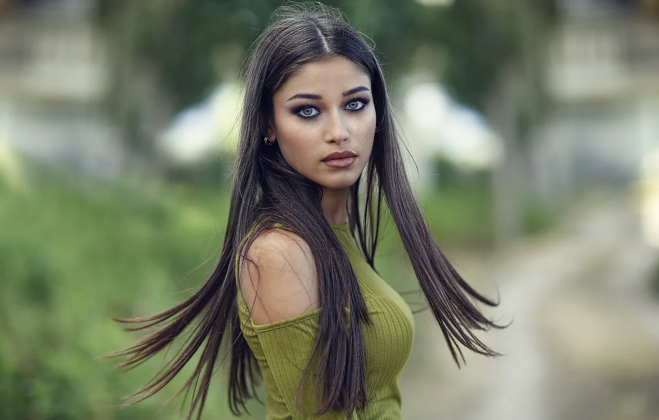 Photo wallpaper look, pose, model, portrait, makeup, brunette, hairstyle, beauty