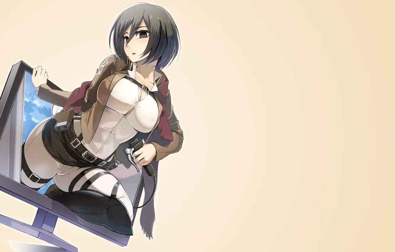 Photo wallpaper short hair, Shingeki no Kyojin, Mikasa Ackerman, black eyes