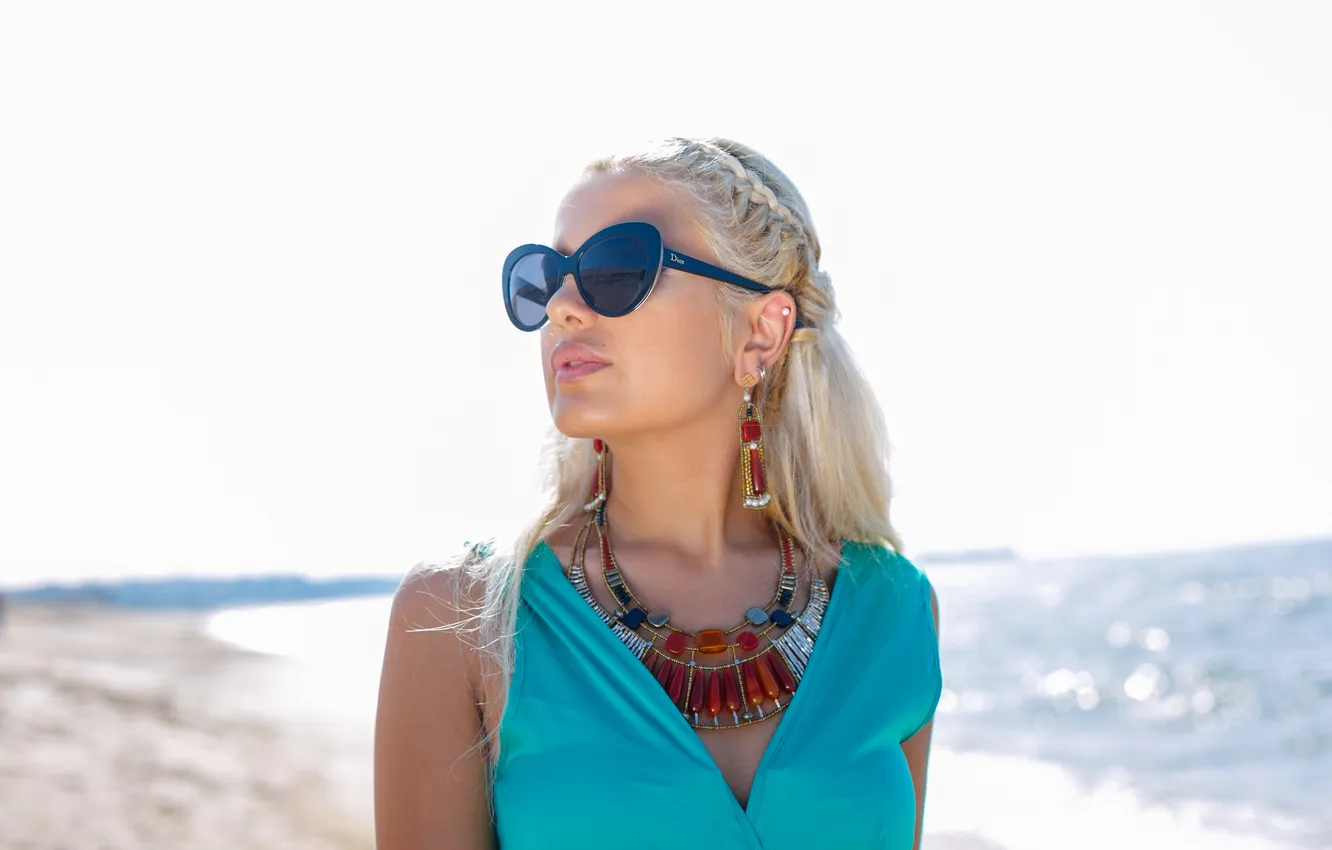 Photo wallpaper summer, girl, decoration, face, hair, glasses, blonde