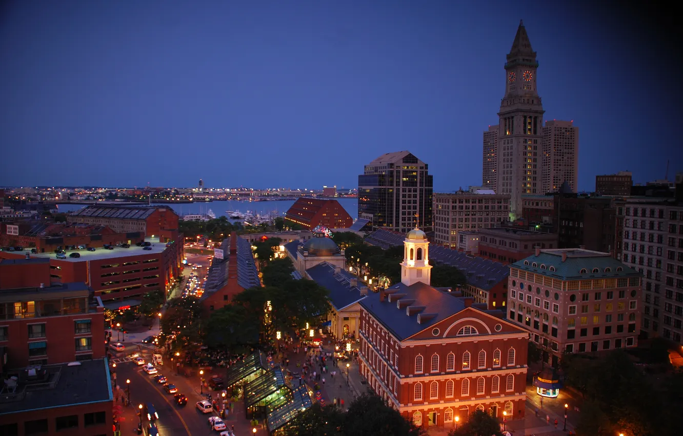 Photo wallpaper the city, night, Boston, Quincy Market &amp; Faneuil Hall