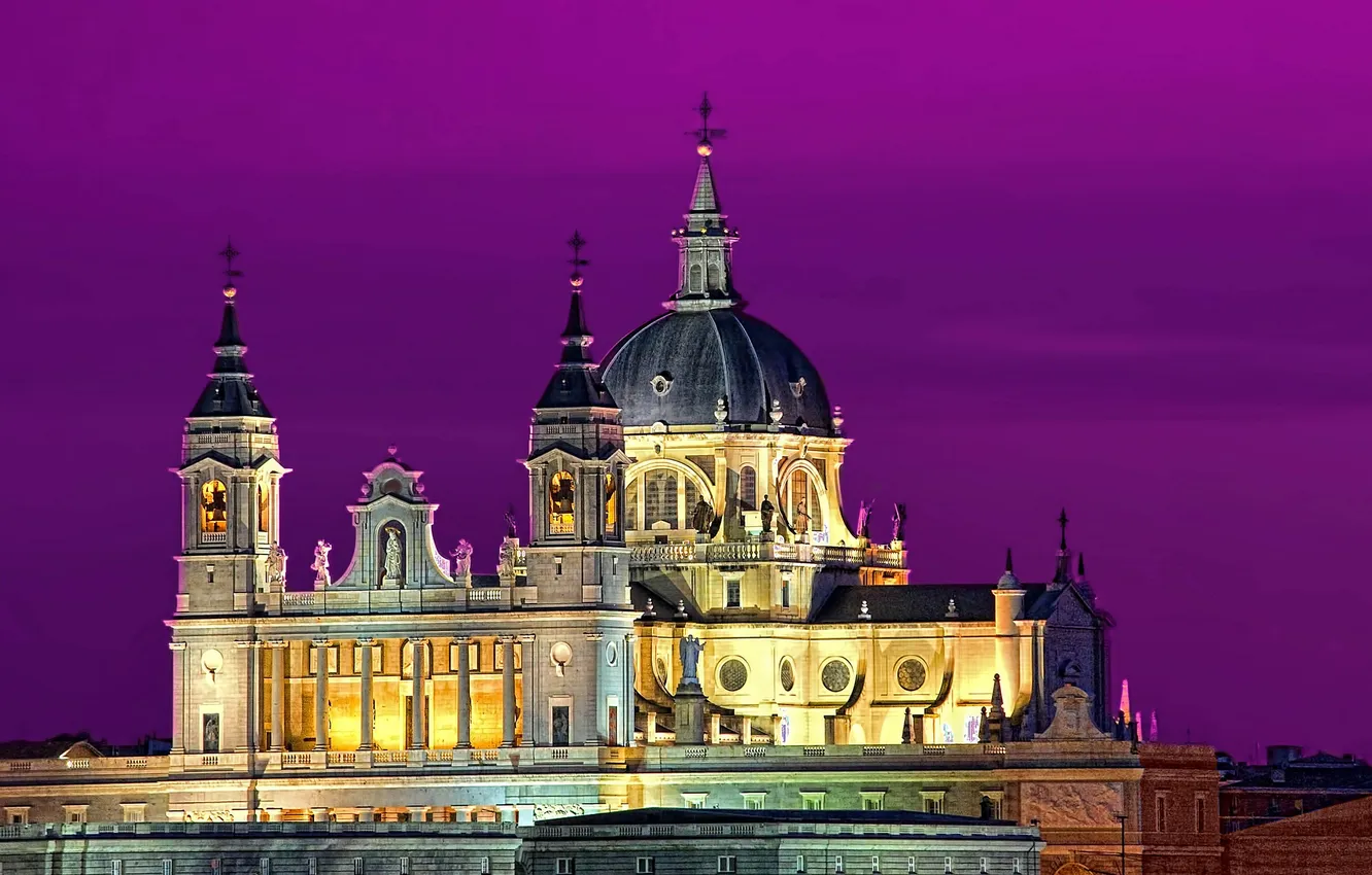 Photo wallpaper the sky, night, lights, Cathedral, Spain, the dome