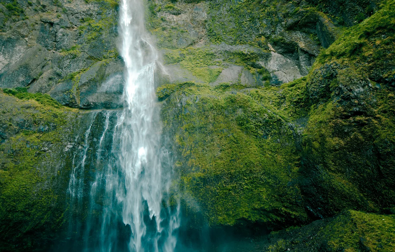 Photo wallpaper greens, water, landscape, nature, stones, rocks, waterfall, moss