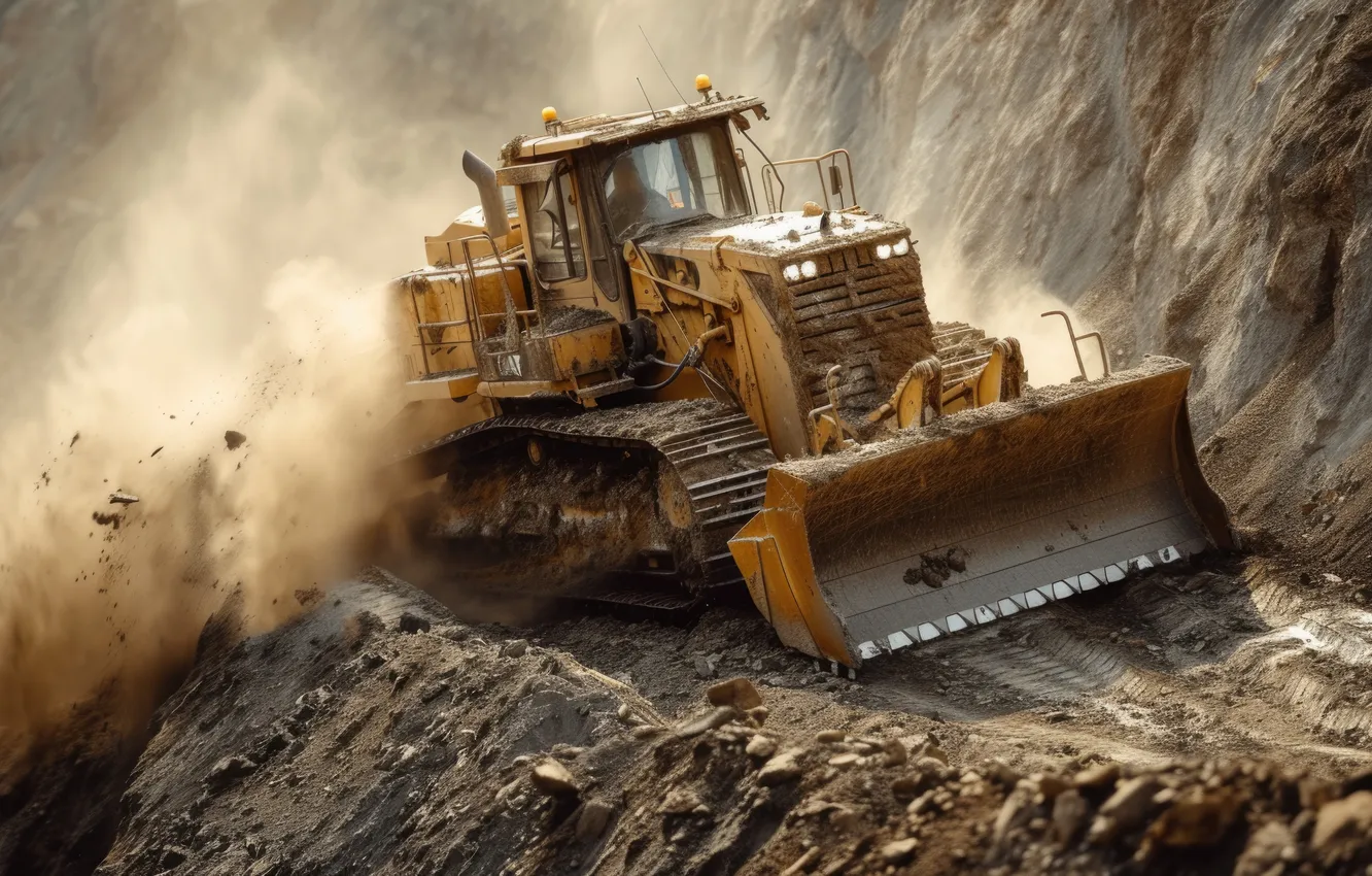 Photo wallpaper heavy machinery, Bulldozer, Quarry