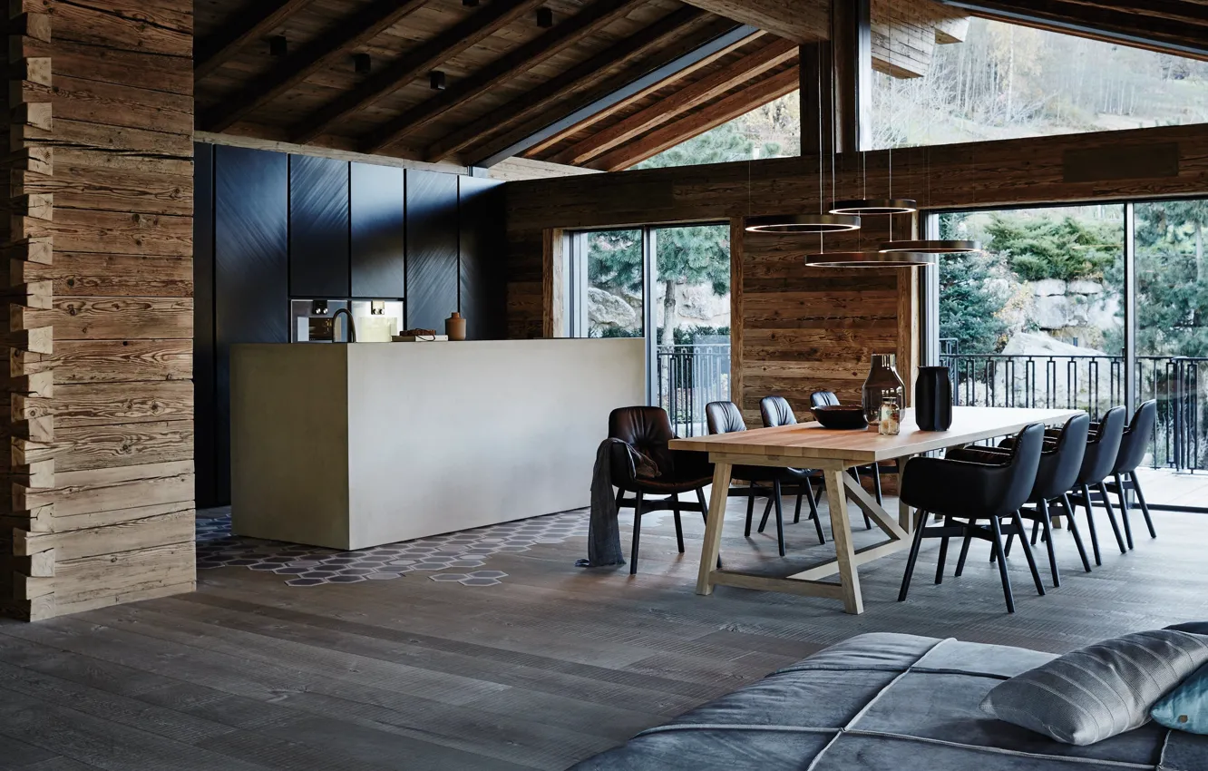 Photo wallpaper design, style, interior, Austria, kitchen, dining room, Chalet, Chalet Leitenweg
