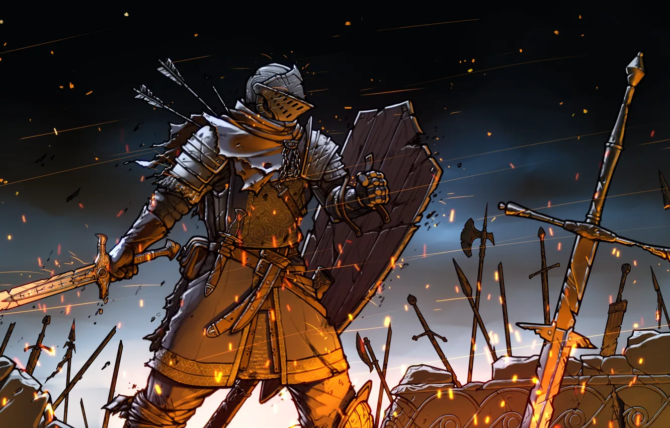 Photo wallpaper lights, sword, armor, helmet, shield, art, Dark Souls, From Software