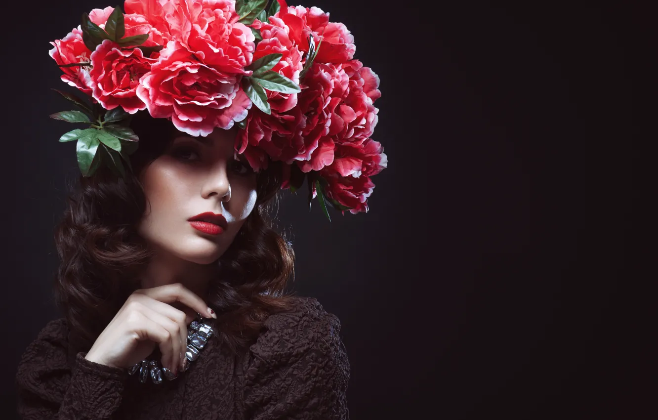 Photo wallpaper girl, flowers, style, model, portrait, wreath, Elena Kharichkina