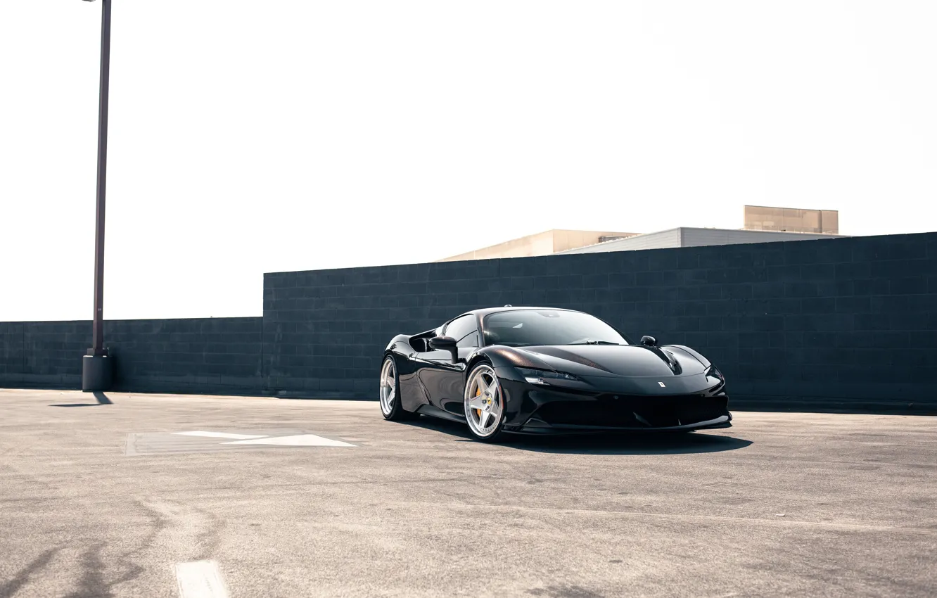 Photo wallpaper ferrari, black, sf90