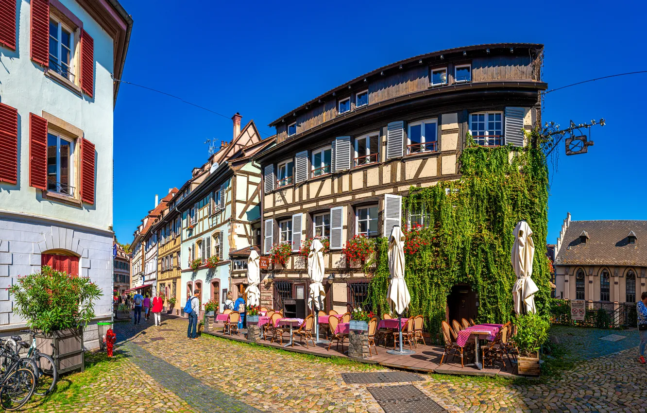 Photo wallpaper street, France, people, home, cafe, Strasbourg