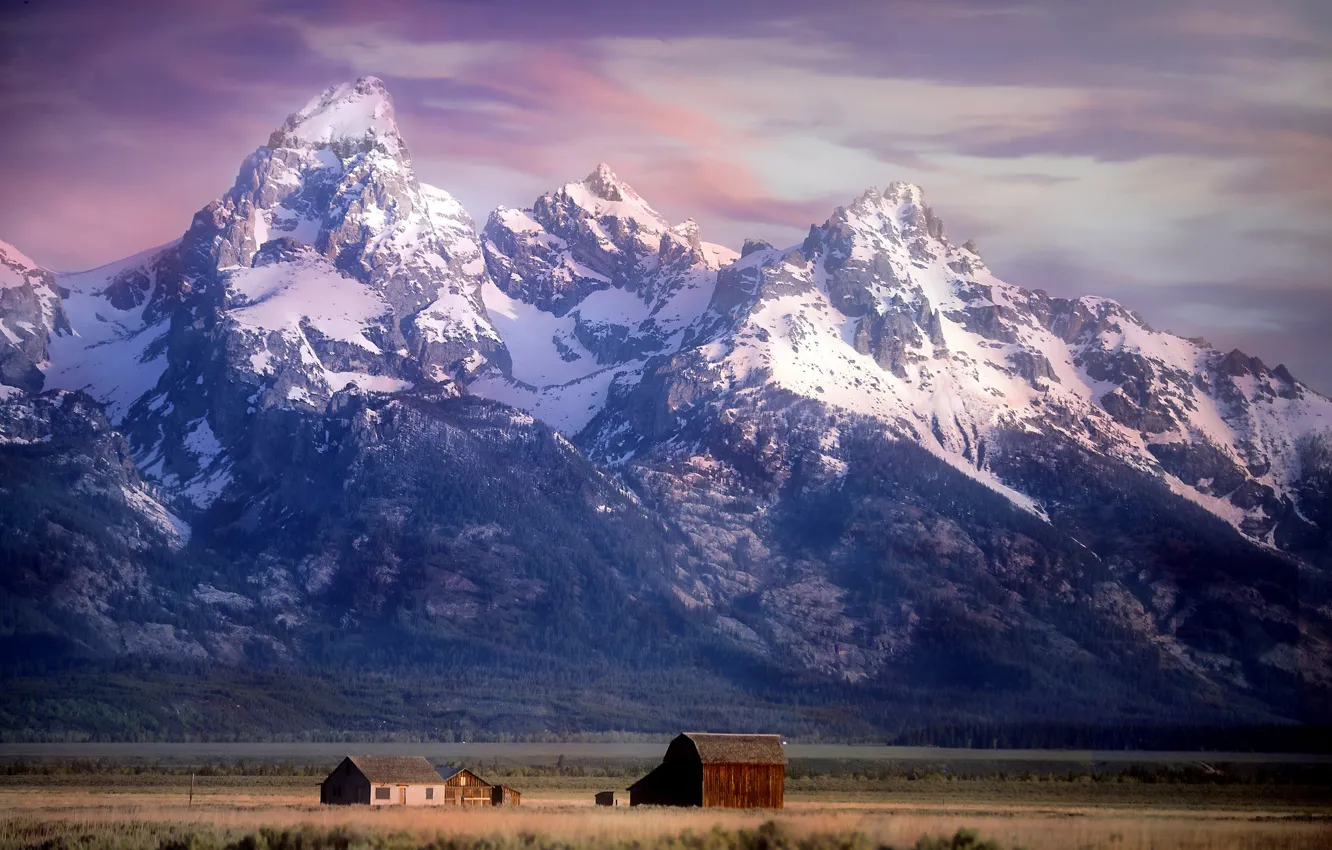 Photo wallpaper mountains, valley, Wyoming, Wyoming, farm, Grand Teton National Park, Rocky mountains, Rocky Mountains