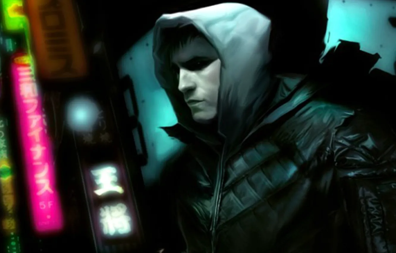 Photo wallpaper night, neon, hood, characters